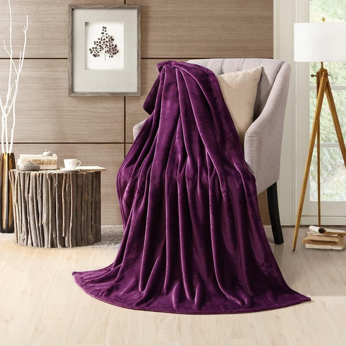 Purple Flannel Fleece Throw Blanket - Ultra-Soft Plush Microfiber Solid Blanket for Couch, Bed, Chair, and Sofa - Cozy Lightweight Design - 50x60 Inches