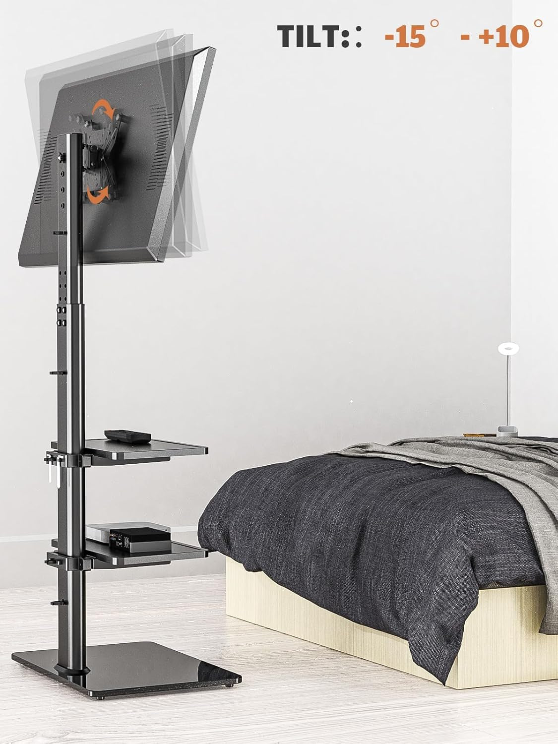 Universal Floor TV Stand with Mount for 19 to 43 Inch Flat Screen TV, 100 Degree Swivel,Adjustable Height and Tilt Function, 3 Shelves Space Saving Standing TV Mount for Bedroom Living Room Corner