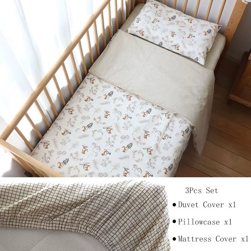 3-Piece Cotton Baby Crib Bedding Set for Boys and Girls, Includes Pillowcase, Sheet, and Duvet Cover, Ideal for Children's Room Decoration