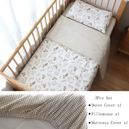 3-Piece Cotton Baby Crib Bedding Set for Boys and Girls, Includes Pillowcase, Sheet, and Duvet Cover, Ideal for Children's Room Decoration
