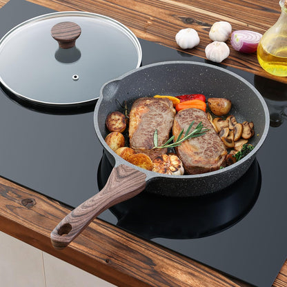 Nonstick Skillet, Deep Frying Pan 10/11/12-Inch, Saute Pan with Lid, Stay-Cool Handle, Healthy Stone Cookware Cooking Pan, Induction Compatible (10-Inch/3.5Qt)