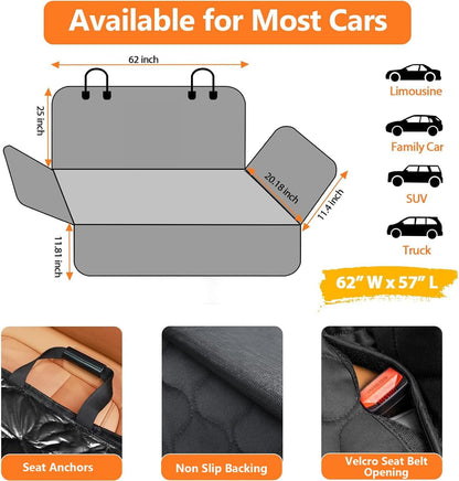 Waterproof Dog Car Seat Cover for Back Seat - Scratch Proof & Nonslip Backing & Bench Seat Cover, Quilted, Padded, Durable Pet Seat Protector for Cars Trucks and Suvs