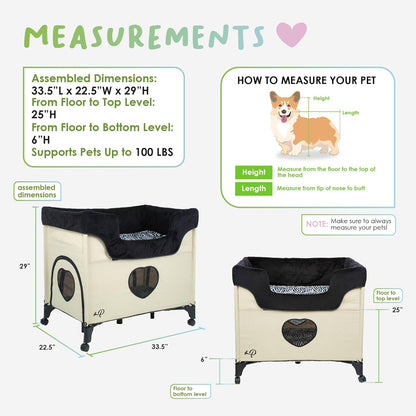 Bedside Lounge Pet Bed, Raised Bunk Bed for Medium Size Pets for Cats & Dogs, Zebra Vibes Design