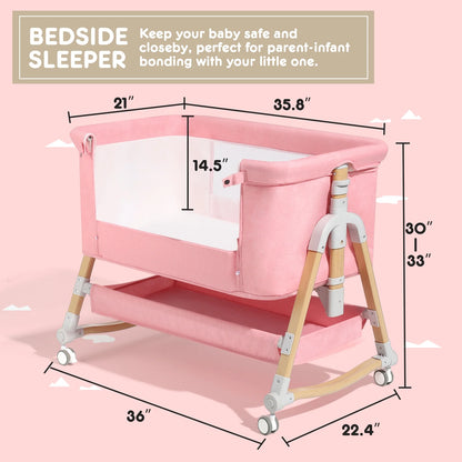 3-in-1 Infant Bassinet Bedside Sleeper for Newborns (0-5 Months) - Pink