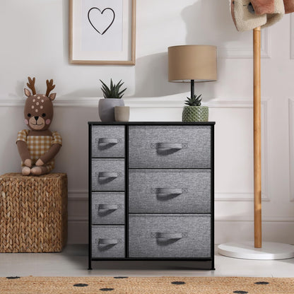 7-Drawer Dresser - Multi-Functional Chest Organizer with Steel Frame, Wooden Top, and Fabric Bins for Bedroom, Hallway, Closet, and Office Storage Solutions