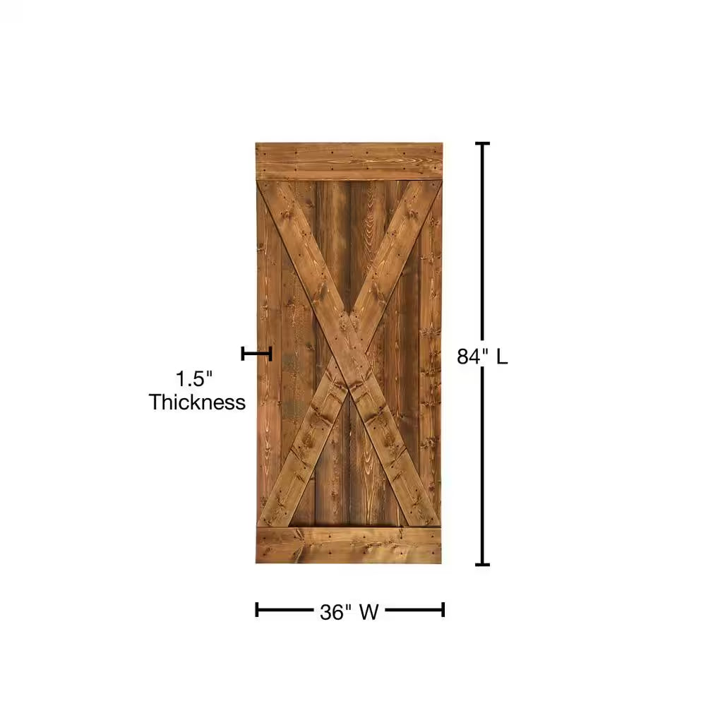 Distressed X 36 In. X 84 In. Walnut Stained Solid DIY Knotty Pine Wood Interior Sliding Barn Door Slab