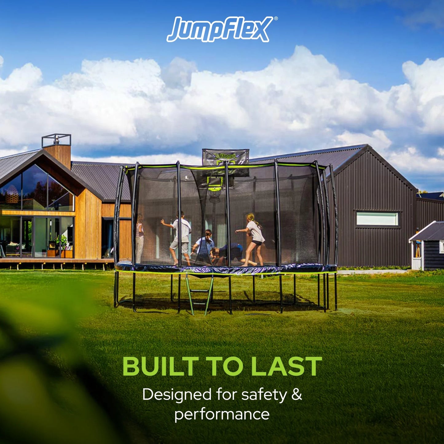 MEGA 19' Square Trampoline, Kids Outdoor Play Equipment with Net & Ladder
