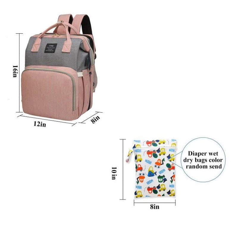Professional Baby Diaper Backpack with Changing Station, Waterproof Design, USB Charging Port, and Spacious Multifunctional Storage for Parents (Pink-Grey)