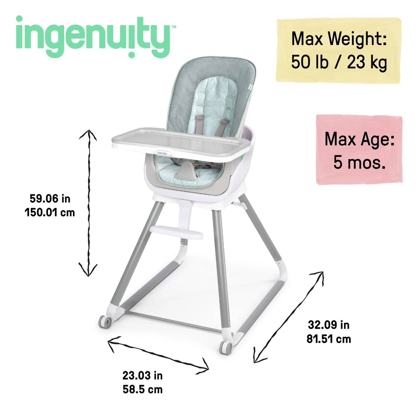 Beanstalk 6-in-1 Convertible High Chair and Booster Seat for Infants to Age 5 - Ray
