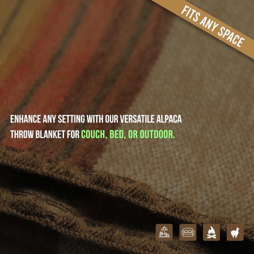 Alpaca Wool Queen Size Blanket - Lightweight and Warm Throw for Couch or Outdoor Use - 87 x 64 Inches (Brown)