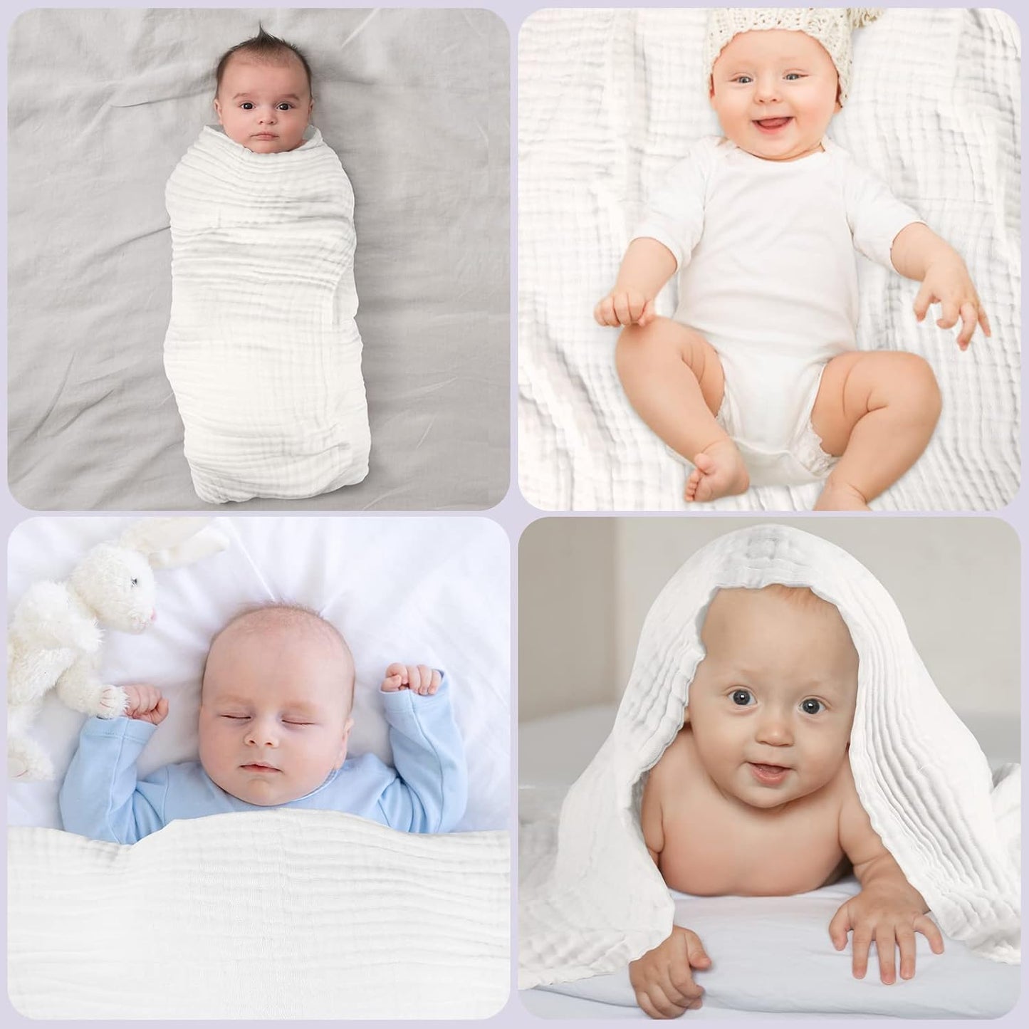 Premium Cotton Baby Bath Towels and Receiving Blankets - 2-Pack Swaddle Set for Newborns and Toddlers (White & Blue)
