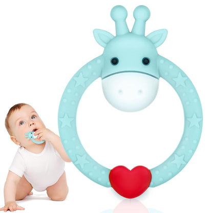 BPA-Free Silicone Giraffe Baby Teether Toy with Storage Case - Designed for Infants 3 Months and Older for Sore Gums Relief - Ideal Baby Shower Gift (Blue)