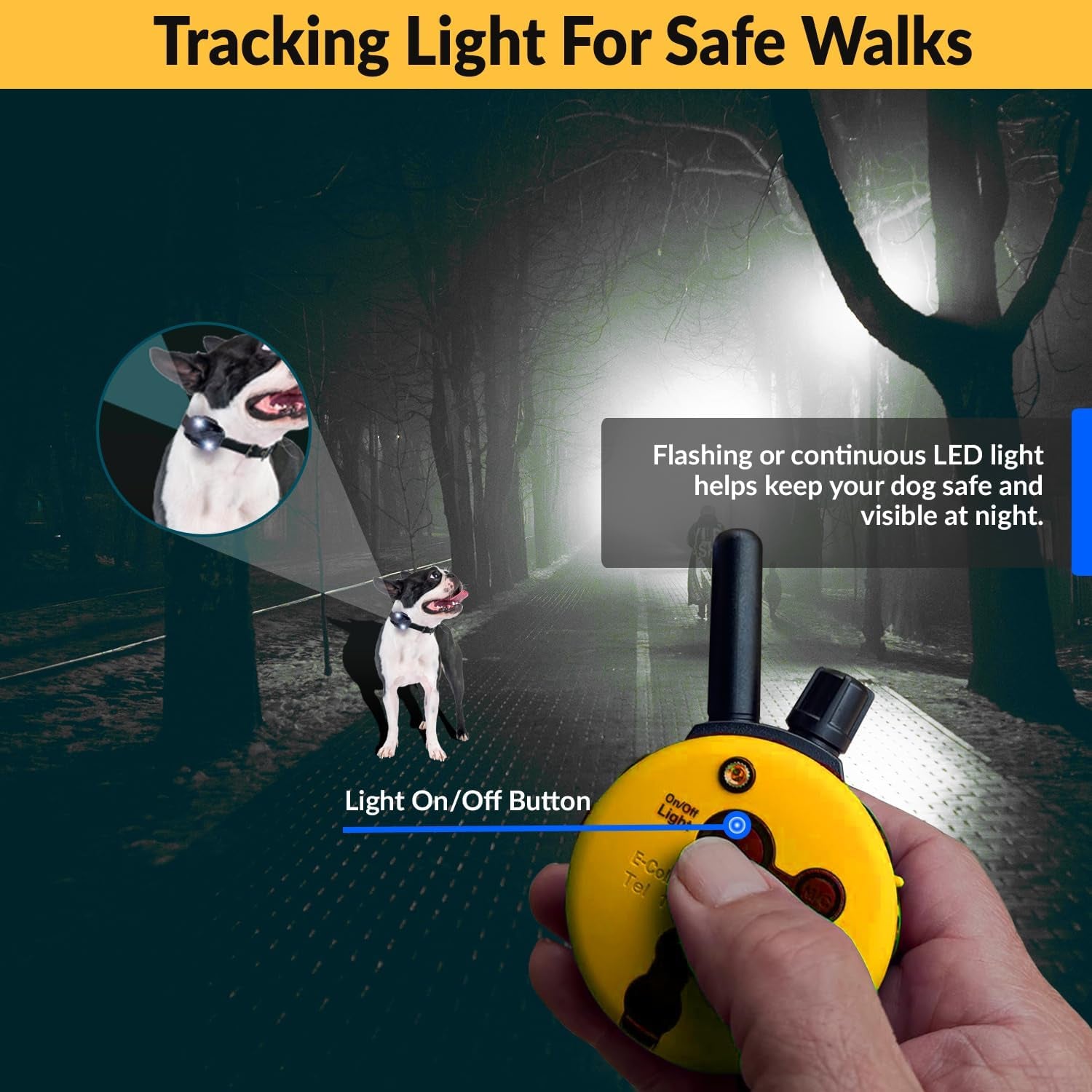 1/2 Mile Remote Dog Training System plus E-Collar 101 Training DVD, Safe Humane Stimulation, Pavlovian Tone, Waterproof, Odorproof Biothane Collar, Night Light, Rechargeable, 1 Dog, Yellow