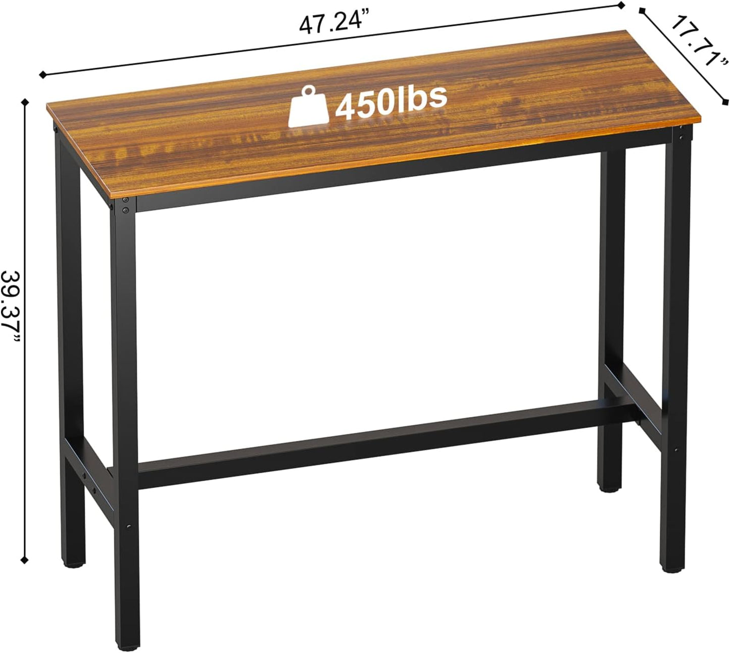 Rectangular Bar Height Pub Table with Sturdy Metal Frame, 47.24" Teak Finish for Kitchen, Dining, and Living Room