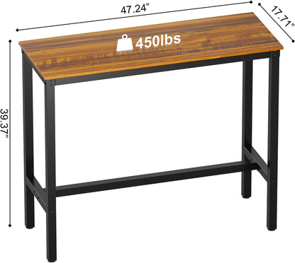 Rectangular Bar Height Pub Table with Sturdy Metal Frame, 47.24" Teak Finish for Kitchen, Dining, and Living Room