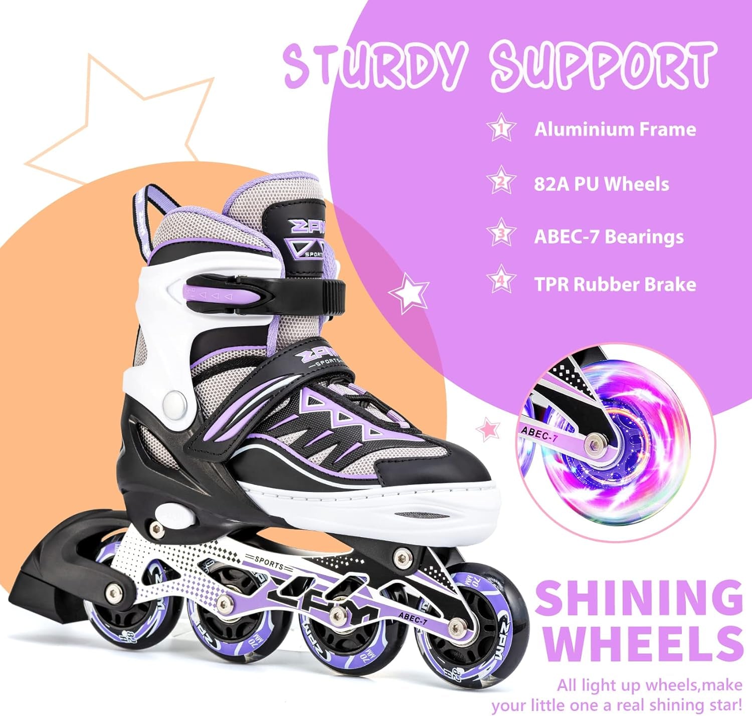 Cytia Adjustable Pink Inline Skates for Girls with Illuminated Wheels - Beginner Roller Skates for Kids