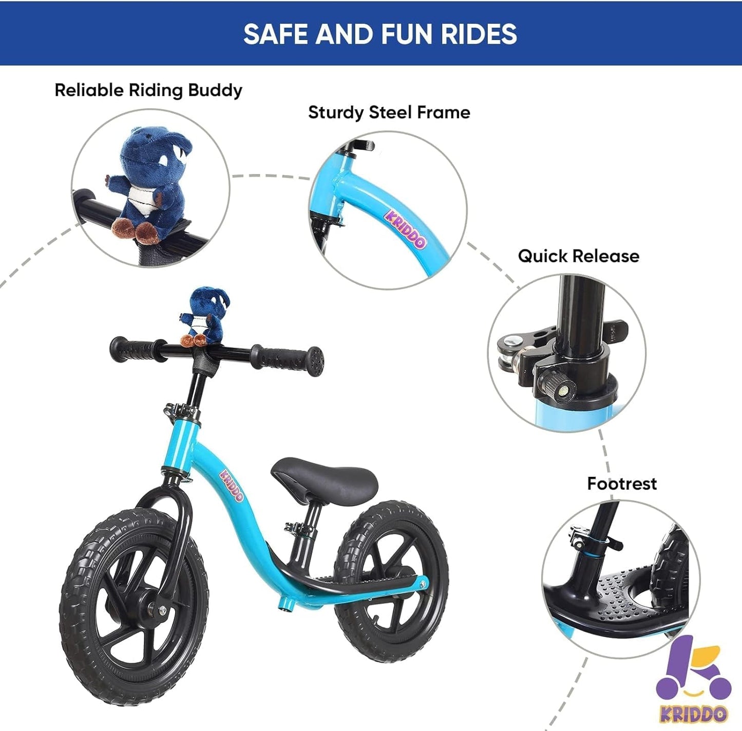 Toddler Balance Bike for Ages 2 to 5, Interactive Push Bicycle for Early Learning with Steady Balancing, Ideal Gift for Boys and Girls, Blue