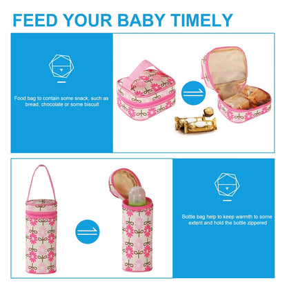 Sophisticated 5-Piece Insulated Baby Diaper Tote Set Featuring Messenger Bag, Handbag, and Food/Bottle Bag in Pink