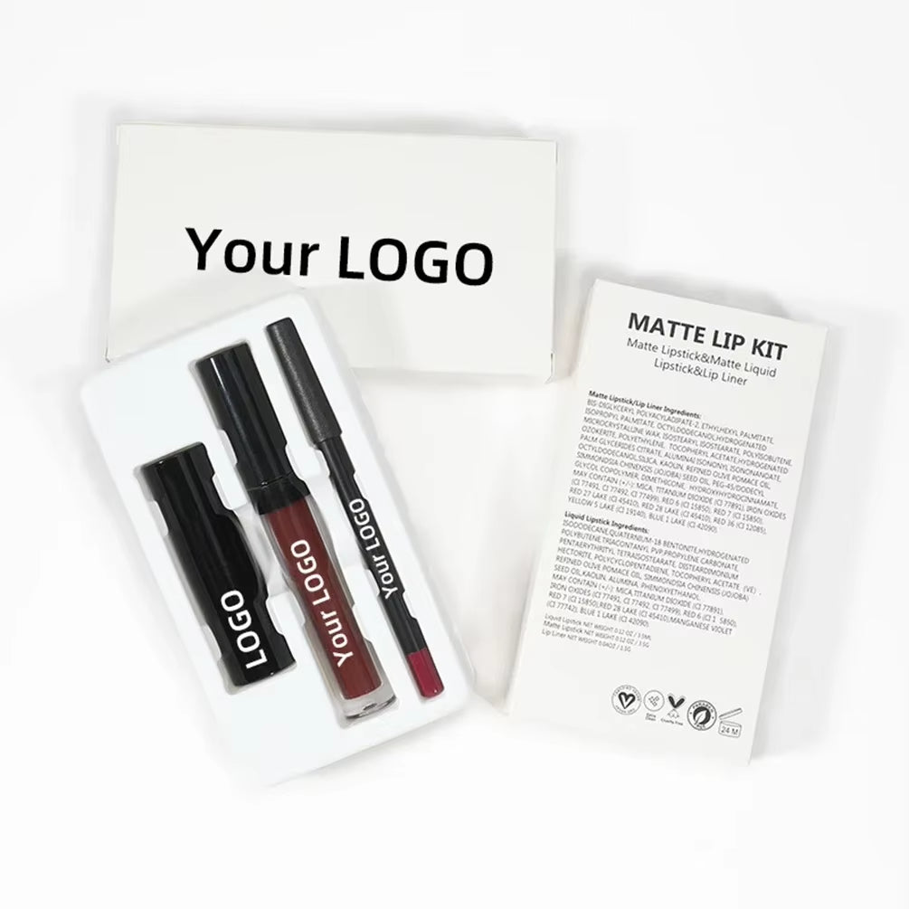 Private Label Lip Set Three-Piece Lip Liner Matte Lipstick Lip Gloss Moisturizing Long-Lasting High Pigment Lip Kit Wholesale
