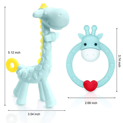 BPA-Free Silicone Giraffe Baby Teether Toy with Storage Case - Designed for Infants 3 Months and Older for Sore Gums Relief - Ideal Baby Shower Gift (Blue)
