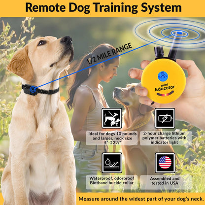 ET-300 Mini  E-Collar Humane Dog Training Collar with Remote & Night Light–100 Levels Gentle Tapping Stimulation, Waterproof & Rechargeable–1/2 Mile Range–For 1 Small to Medium Dog–Yellow
