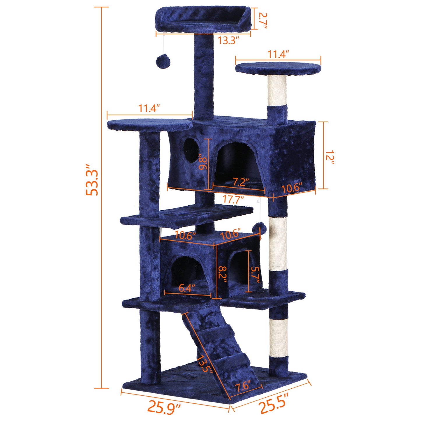 55-Inch Multi-Level Cat Tree Tower Activity Center with Condo - Available in 6 Colors
