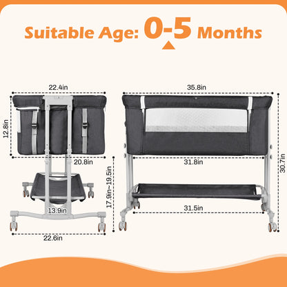 Bassinet Bedside Sleeper for Infants (0-5 Months) - Unisex Dark Gray
