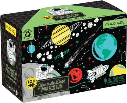 Outer Space Glow in the Dark 100-Piece Jigsaw Puzzle Featuring a Captivating Scene of Planets, Stars, and Intriguing Hidden Details