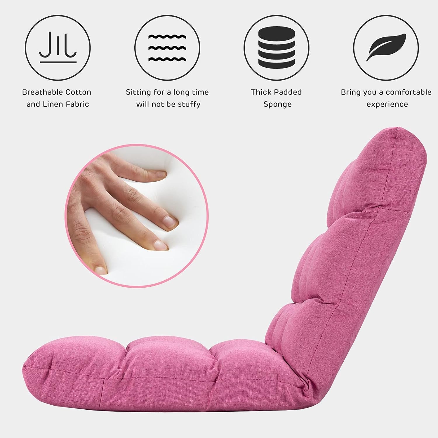 Adjustable 14-Position Gaming Sofa Chair with Cushioned Folding Recliner, High Resilience Sponge, Breathable Cotton and Linen Fabric, Removable Cover - Pink
