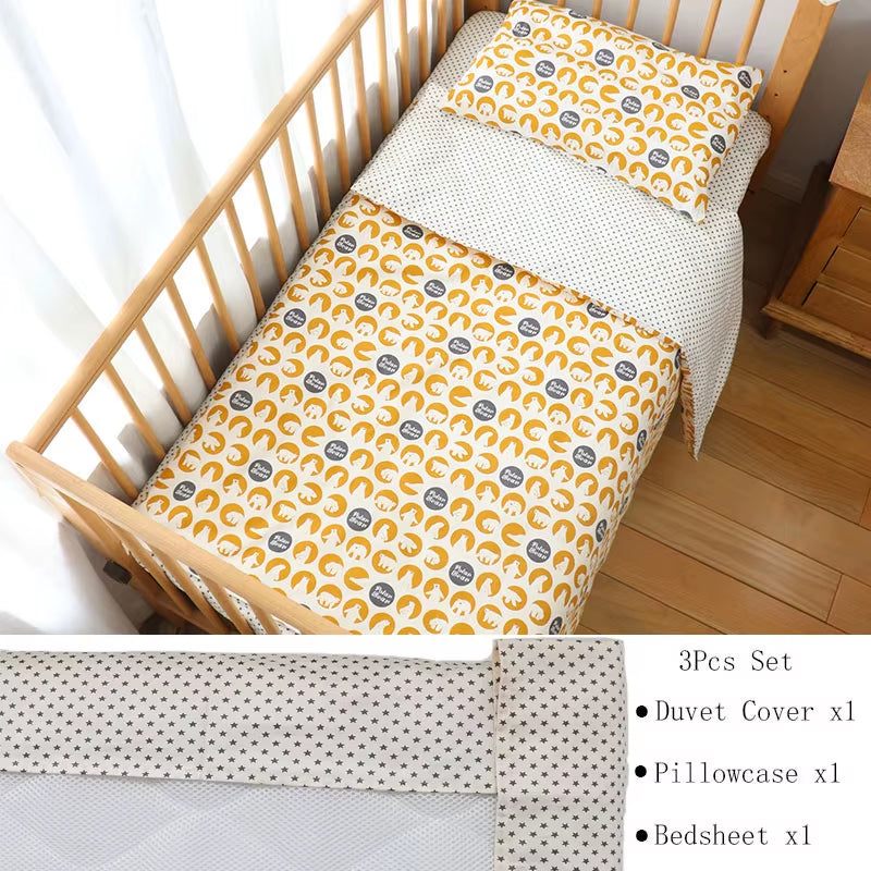 3-Piece Cotton Baby Crib Bedding Set for Boys and Girls, Includes Pillowcase, Sheet, and Duvet Cover, Ideal for Children's Room Decoration