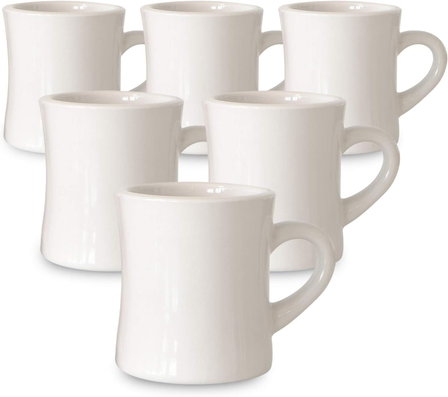 Original 11Oz Cream Diner Coffee Mug Set - Ceramic Mugs Great for Kitchen Set, Travel, and Hot Tea, Retro Waffle House Farmhouse Mug with Handle, Heavy Duty Coffee Cups (6 Pack)