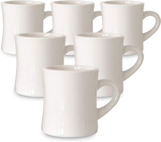 Original 11Oz Cream Diner Coffee Mug Set - Ceramic Mugs Great for Kitchen Set, Travel, and Hot Tea, Retro Waffle House Farmhouse Mug with Handle, Heavy Duty Coffee Cups (6 Pack)