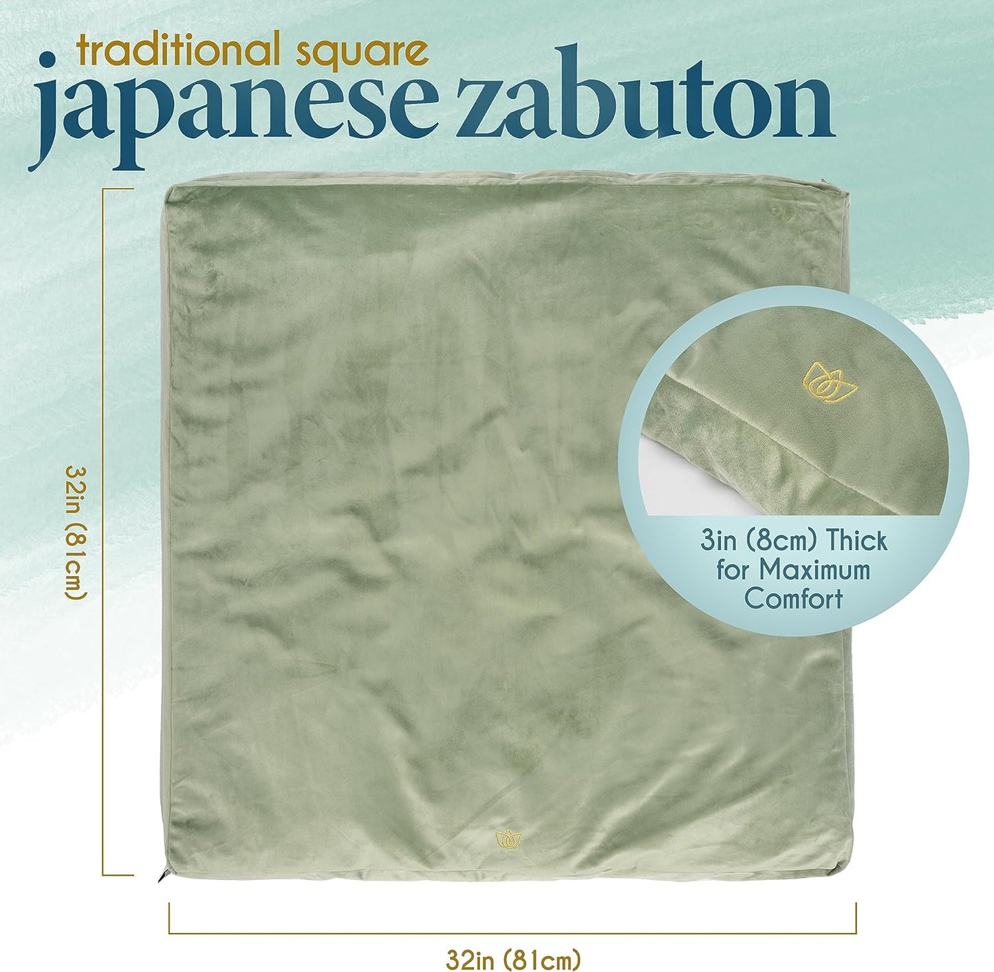 Zabuton Meditation Mat - Luxurious Velvet Floor Cushion with 100% Cotton Insert for Comfortable Sitting and Yoga Practice for All Genders
