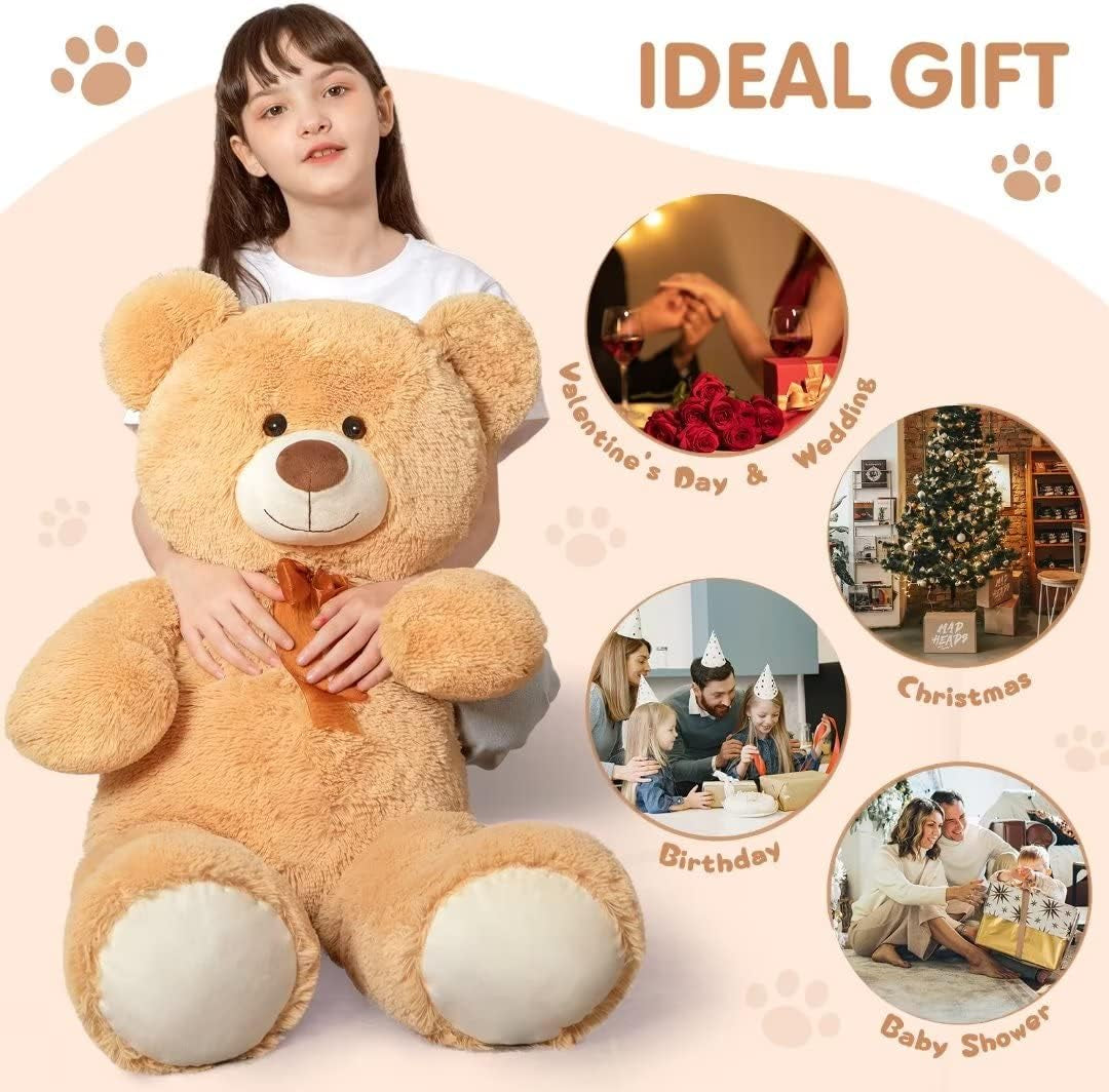 3Ft Giant Teddy Bear Stuffed Animal - Large Tan Bear for Kids, Baby Showers, and Special Occasions