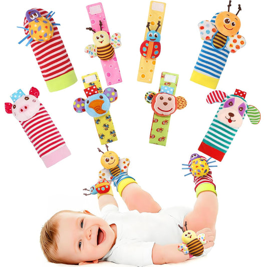 Wrist and Foot Rattle Set for Infants - 8 Piece Baby Activity Toy Gift for Newborns