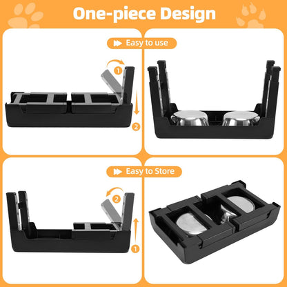 Elevated Adjustable Stainless Steel Dog Feeder with Food and Water Bowls