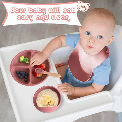 Children's Silicone Tableware Set - 6/8-Piece Dining Essentials with Suction Cups, Forks, Spoons, Bibs, Straws, and Cups for Mothers and Babies
