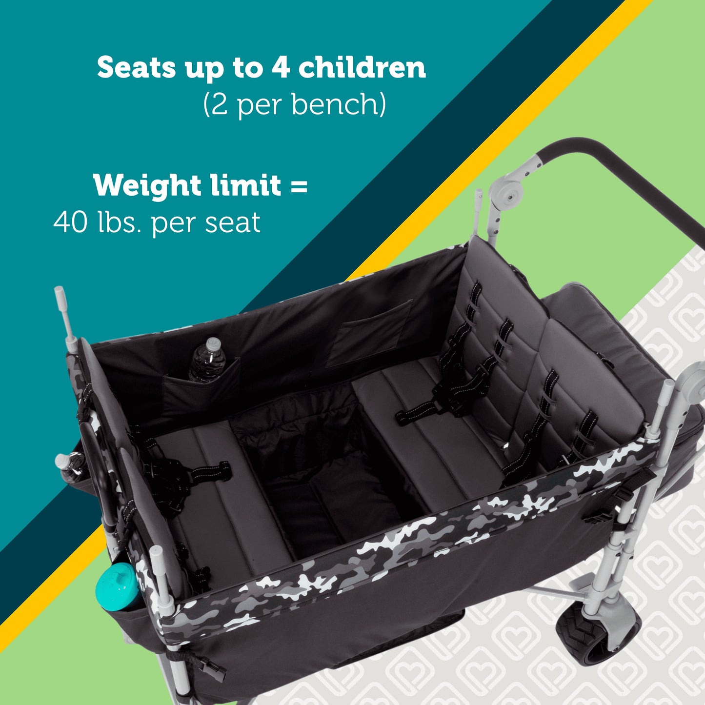 Summit Sprint Quad Wagon Stroller for Four Passengers in Charcoal Camo - Unisex Design for Toddlers
