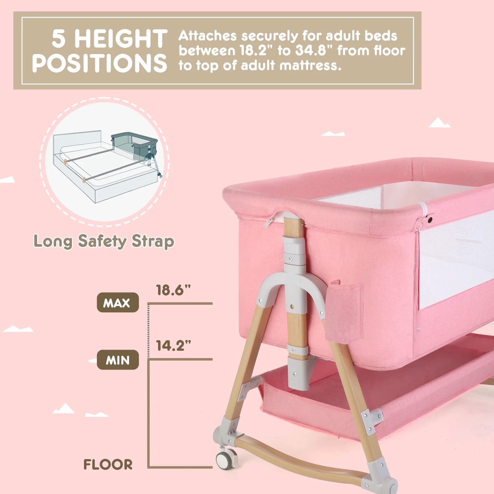 3-in-1 Infant Bassinet Bedside Sleeper for Newborns (0-5 Months) - Pink