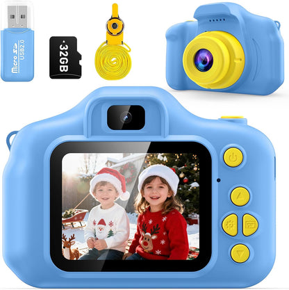 HD Digital Video Camera for Kids with 32GB SD Card - Ideal Christmas and Birthday Gift for Ages 3-9 (Blue)