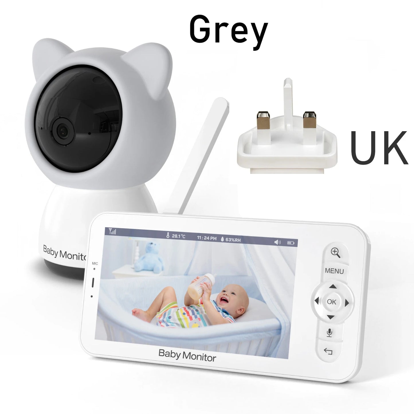 5-Inch 3MP Wireless Baby Monitor with Night Vision, Pan-Tilt-Zoom Functionality, Lullabies, and Environmental Sensors for Temperature and Humidity Monitoring