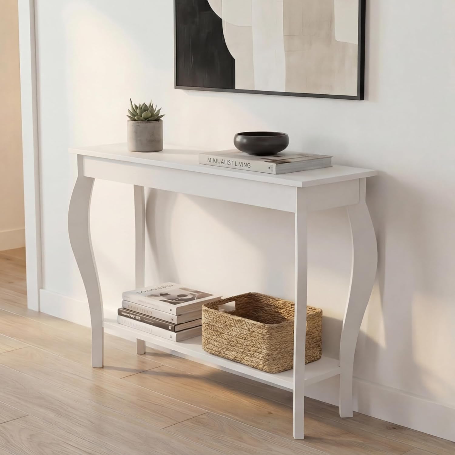 Narrow White Console Table - Elegant Accent Sofa Table for Entryway