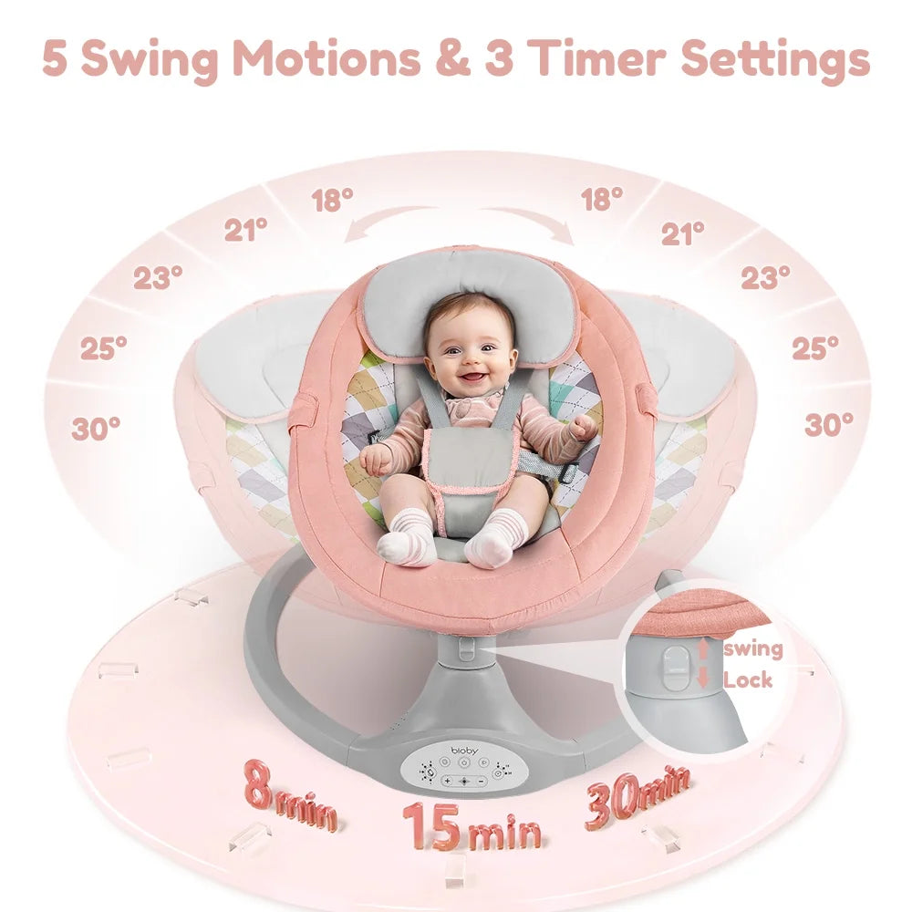 Electric Baby Swing and Rocker with Remote Control, Five Sway Speeds, Bluetooth Music Feature, Pink