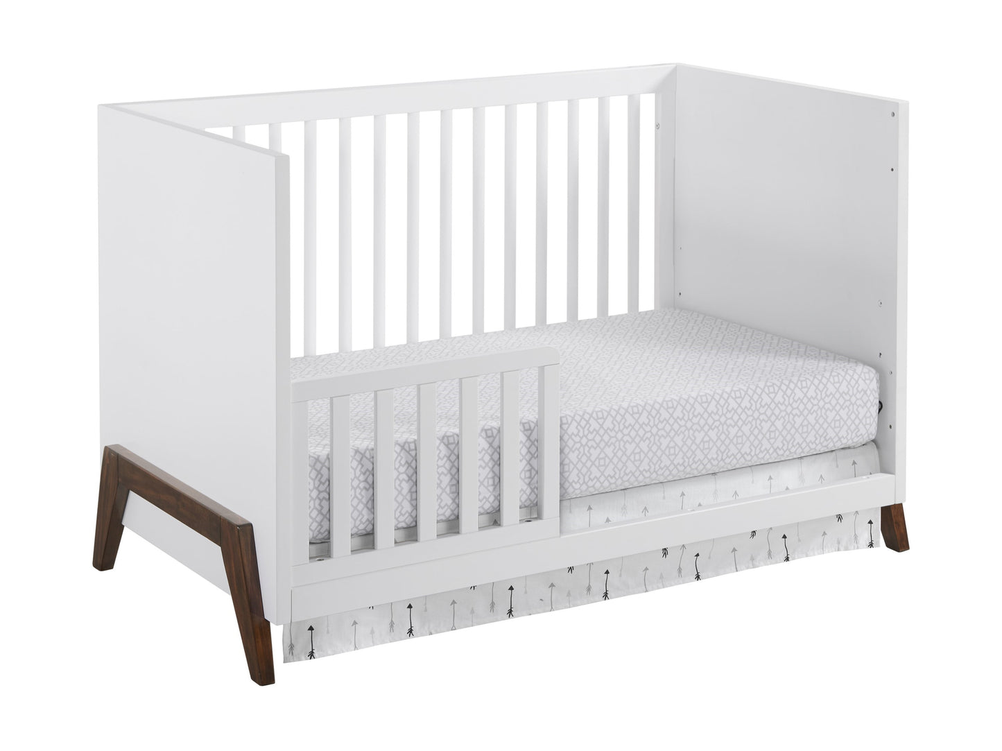 Mari Modern 3-in-1 Convertible Crib Island in White and Walnut Finish
