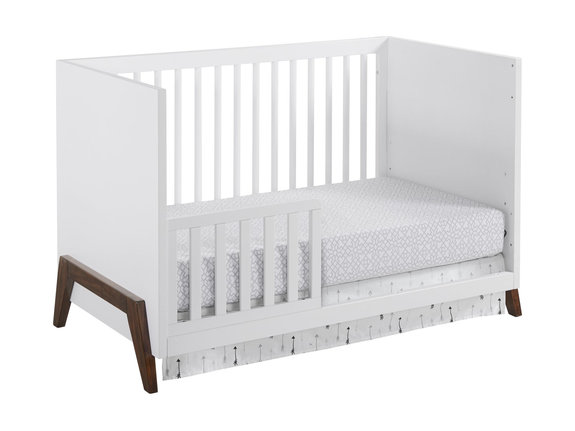 Mari Modern 3-in-1 Convertible Crib Island in White and Walnut Finish