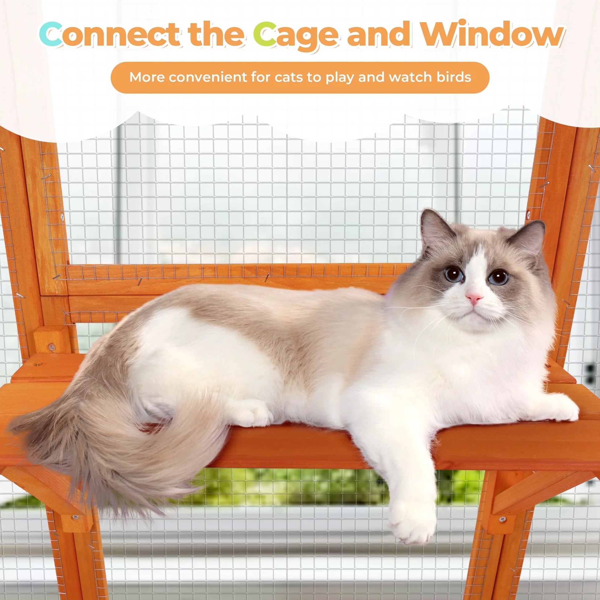 Large Wooden Cat Enclosure Catio Cat Cage Outdoor Pet House Small Animal Hutch, Orange