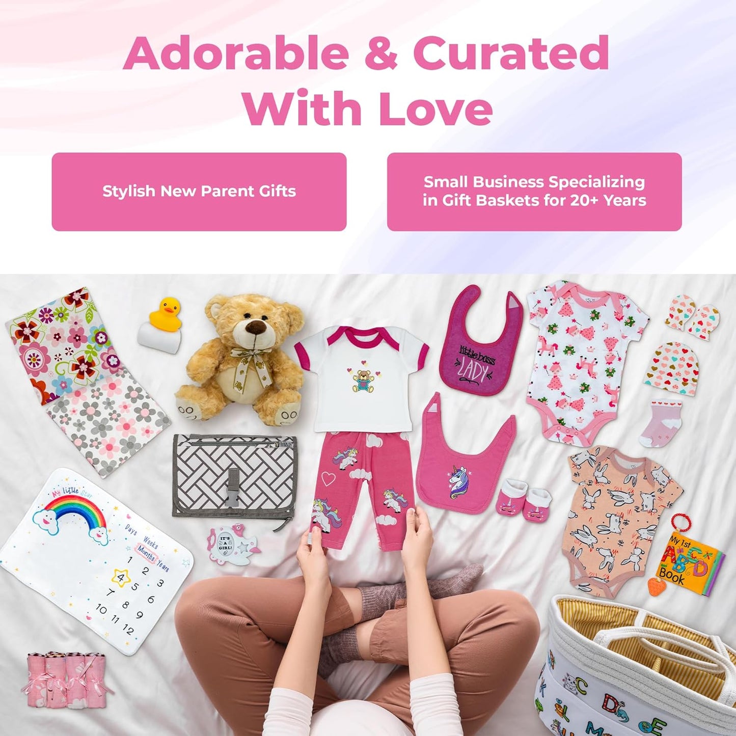 Deluxe 25-Piece Baby Girl Essentials Gift Set for Expecting Parents | Pink Newborn Hamper for Gender Reveal