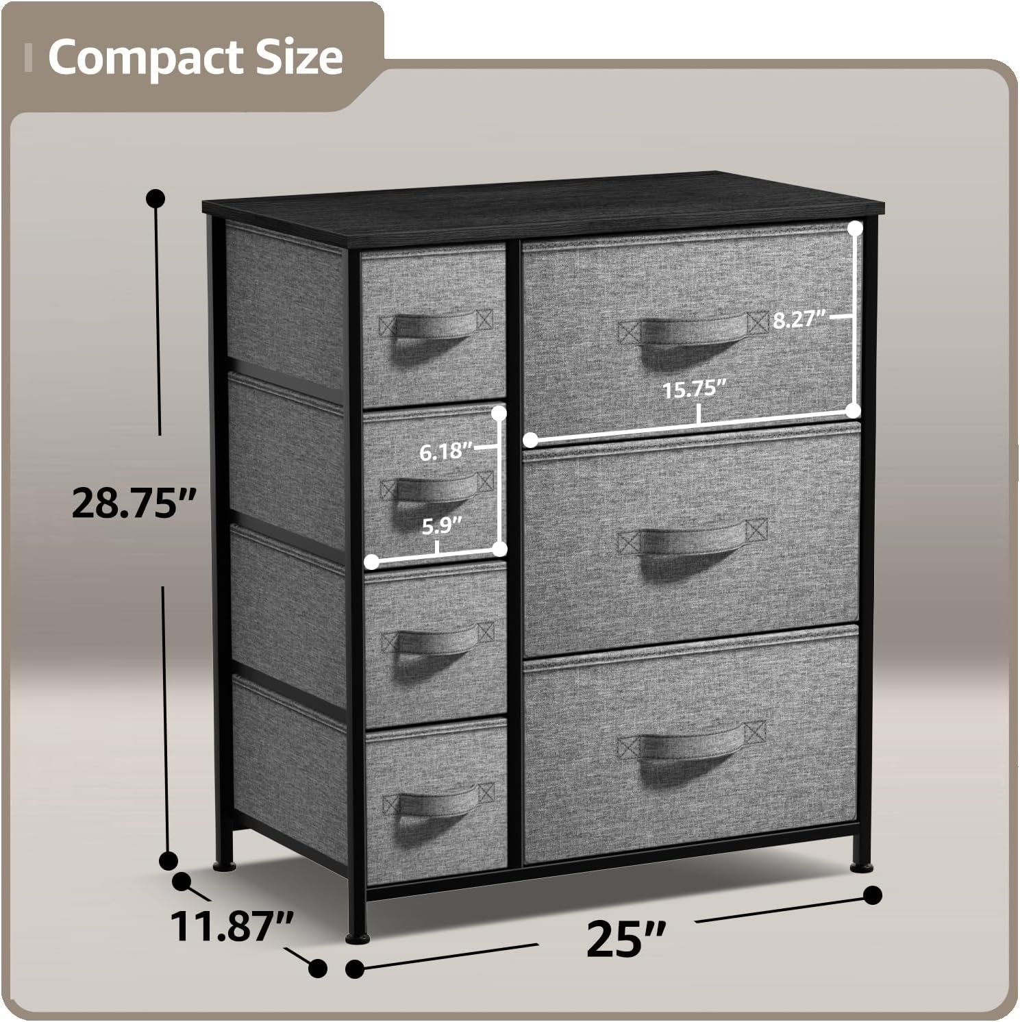 7-Drawer Dresser - Multi-Functional Chest Organizer with Steel Frame, Wooden Top, and Fabric Bins for Bedroom, Hallway, Closet, and Office Storage Solutions
