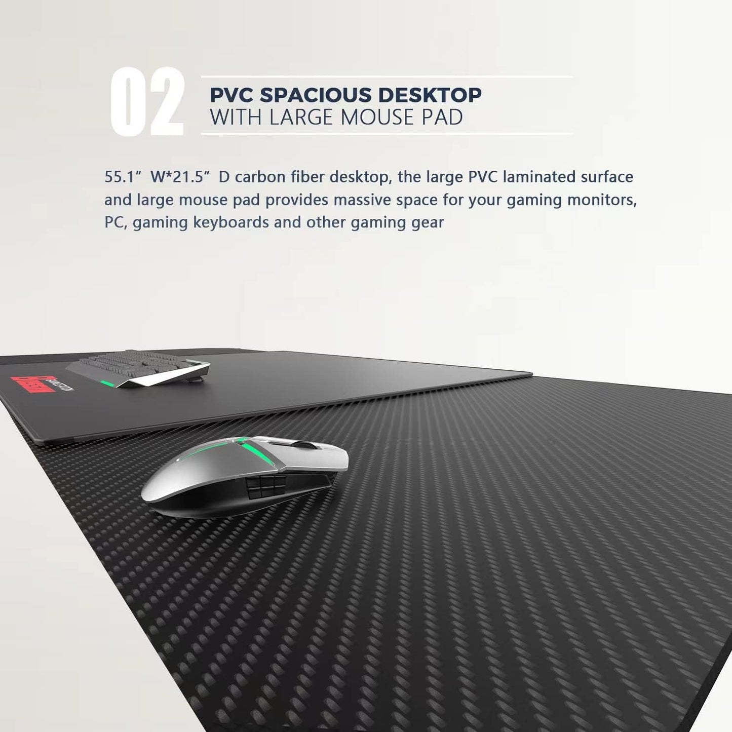 55-Inch Ergonomic Gaming Desk - Z-Shaped Office PC Desk with Mouse Pad, Gaming Handle Rack, Cup Holder, and Headphone Hook