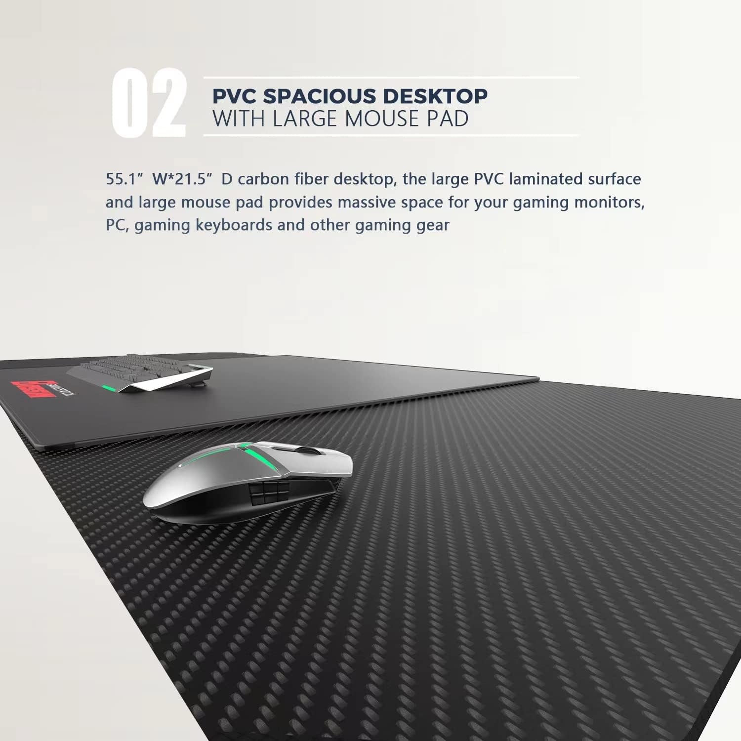 55-Inch Ergonomic Gaming Desk - Z-Shaped Office PC Desk with Mouse Pad, Gaming Handle Rack, Cup Holder, and Headphone Hook